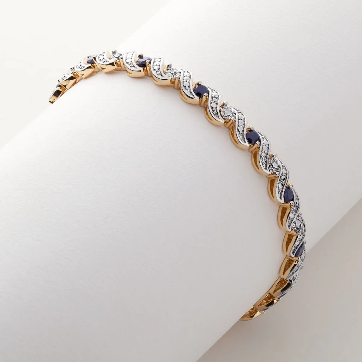Two Tone Genuine Sapphire and Diamond Accent Bracelet 8 inches sold by Limoges Jewelry product image thumbnail 2