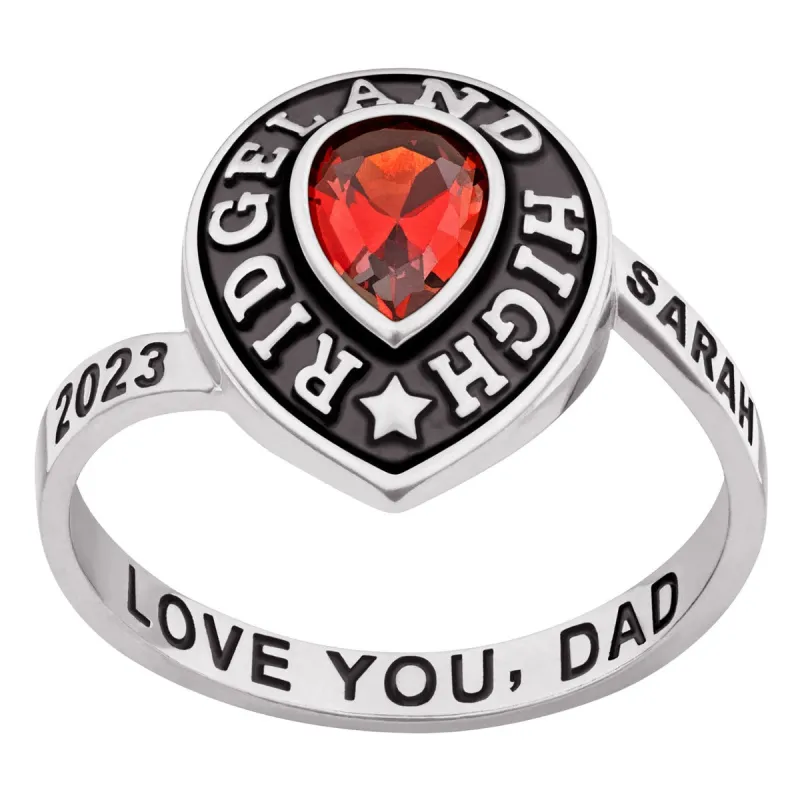 Ladies' Celebrium Pear Birthstone Class Ring sold by Limoges Jewelry