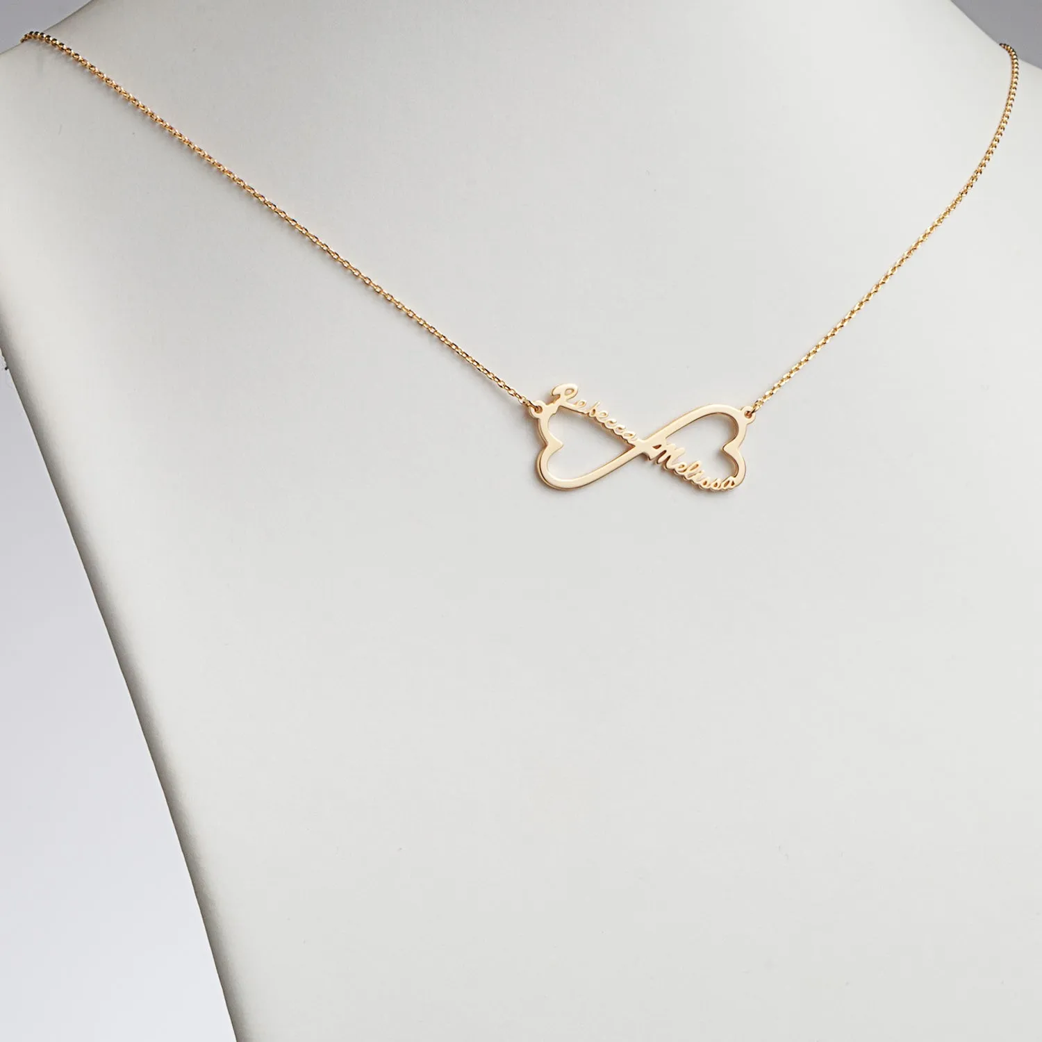 14K Gold over Sterling Personalized Couple's Name Heart Infinity Necklace sold by Limoges Jewelry product image thumbnail 2