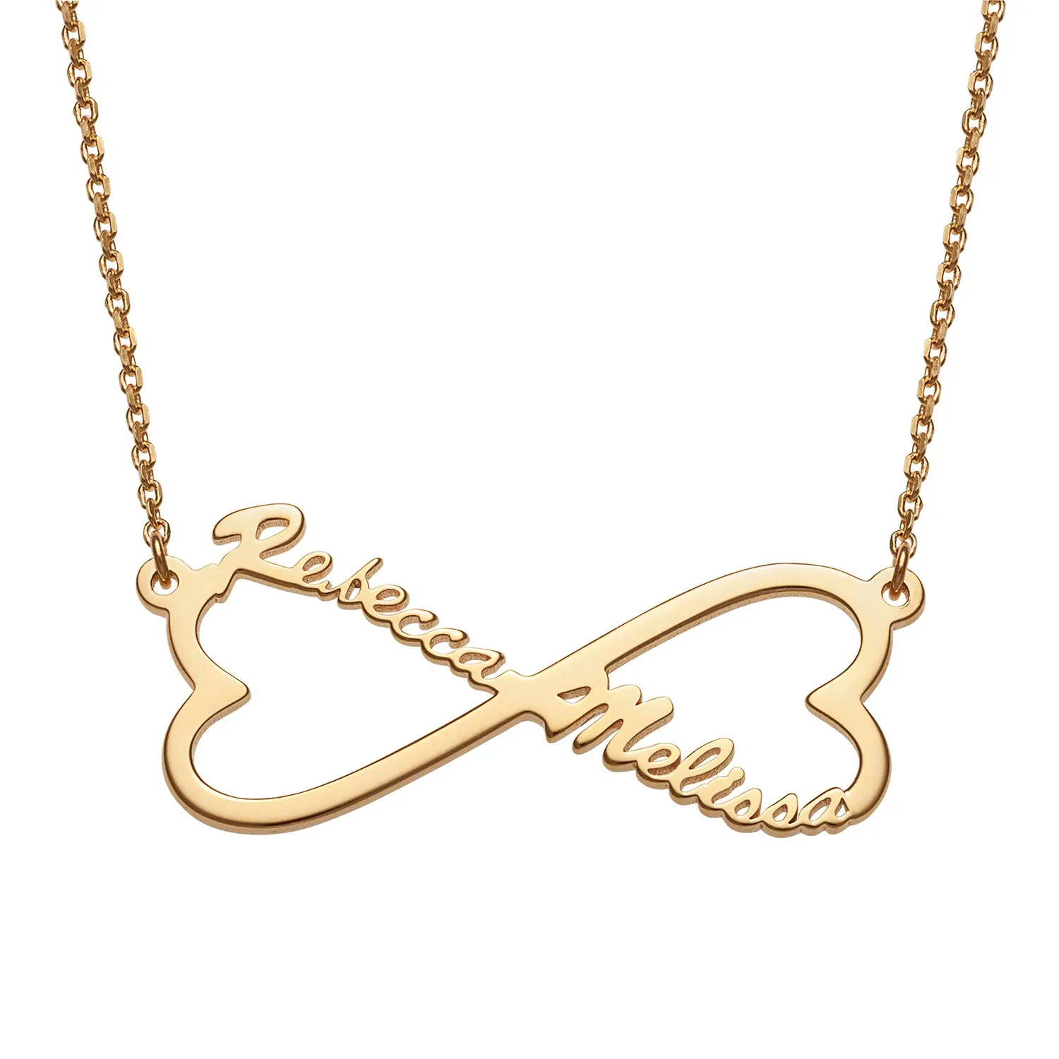 14K Gold over Sterling Personalized Couple's Name Heart Infinity Necklace sold by Limoges Jewelry