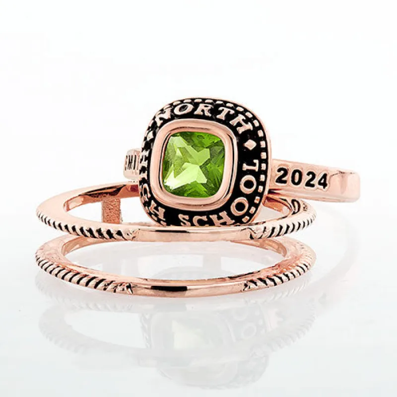 Ladies' 14k Rose Gold Plated Freestyle Class Ring with Jacket sold by Limoges Jewelry