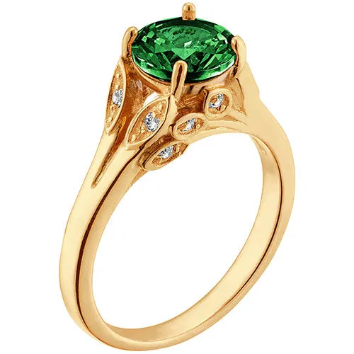 14K Gold Plated Simulated Emerald with Clear Crystal Leaves Ring sold by Limoges Jewelry product image thumbnail 2