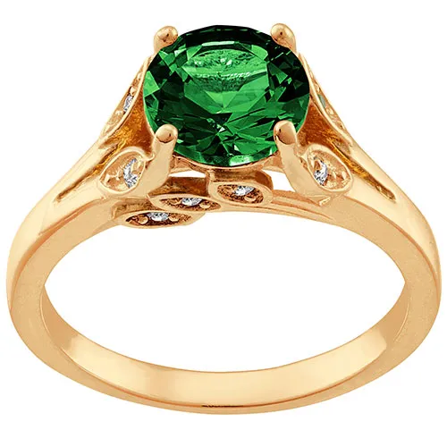 14K Gold Plated Simulated Emerald with Clear Crystal Leaves Ring sold by Limoges Jewelry