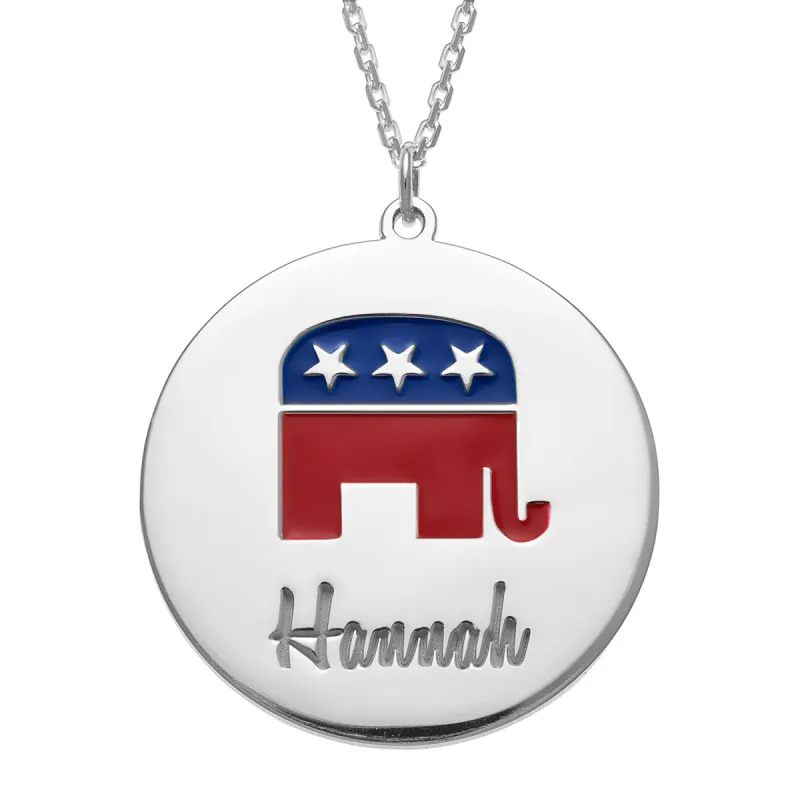 Patriotic Name with Enamel Elephant Necklace sold by Limoges Jewelry