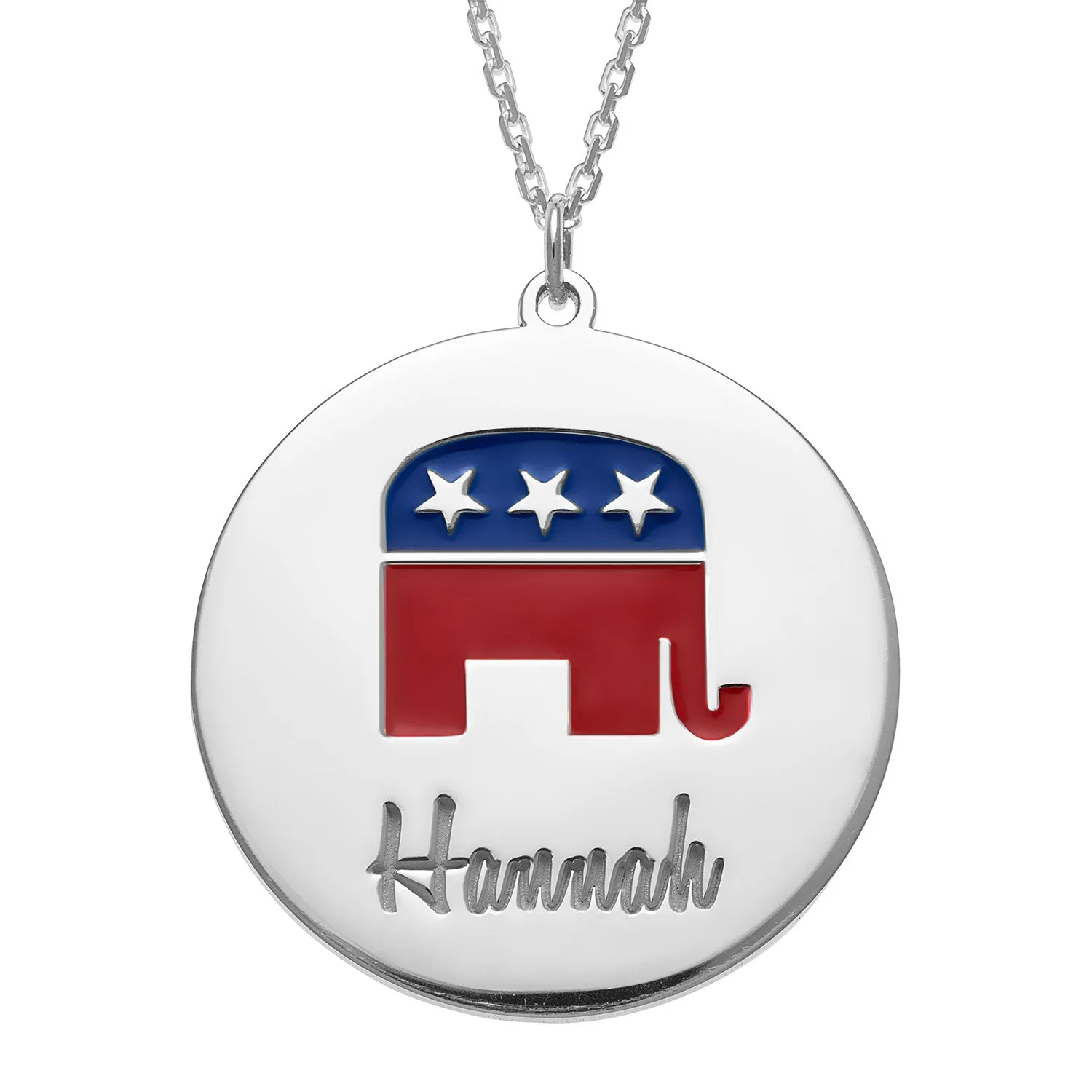 Patriotic Name with Enamel Elephant Necklace sold by Limoges Jewelry
