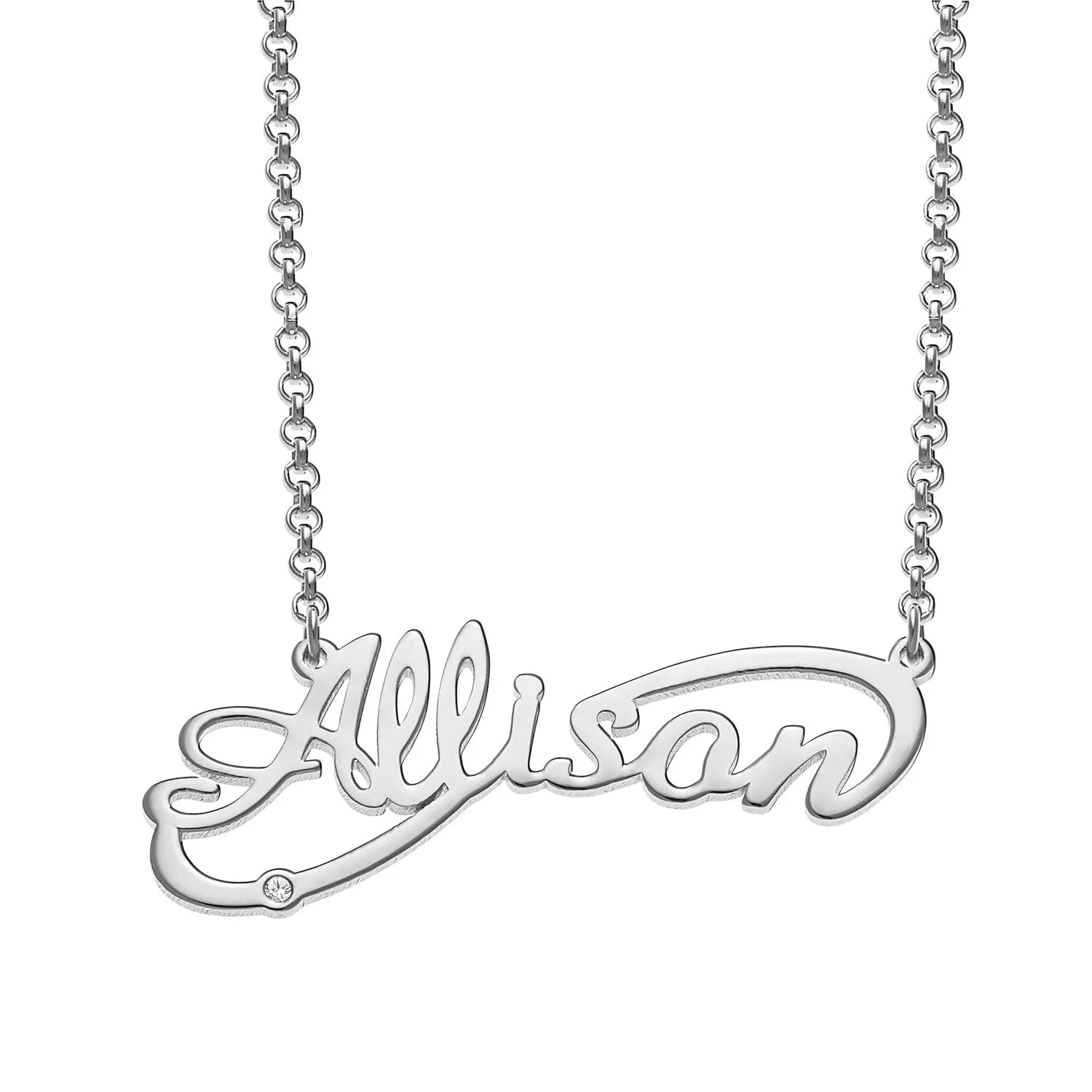 Sterling Silver Script Name Infinity Necklace with Diamond Accent sold by Limoges Jewelry
