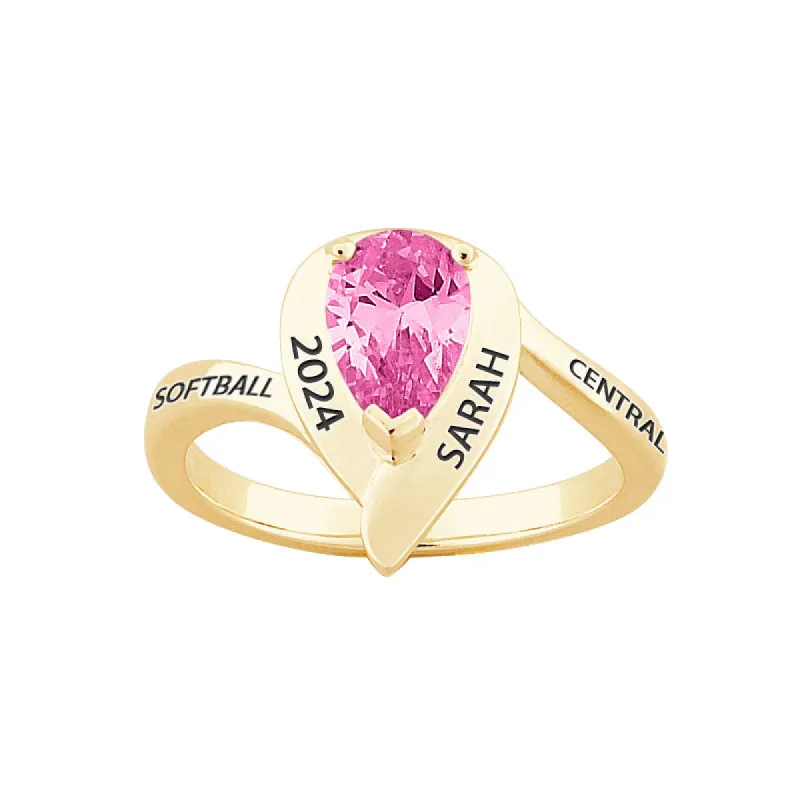 18K Gold over Sterling Pear Birthstone Class Ring sold by Limoges Jewelry