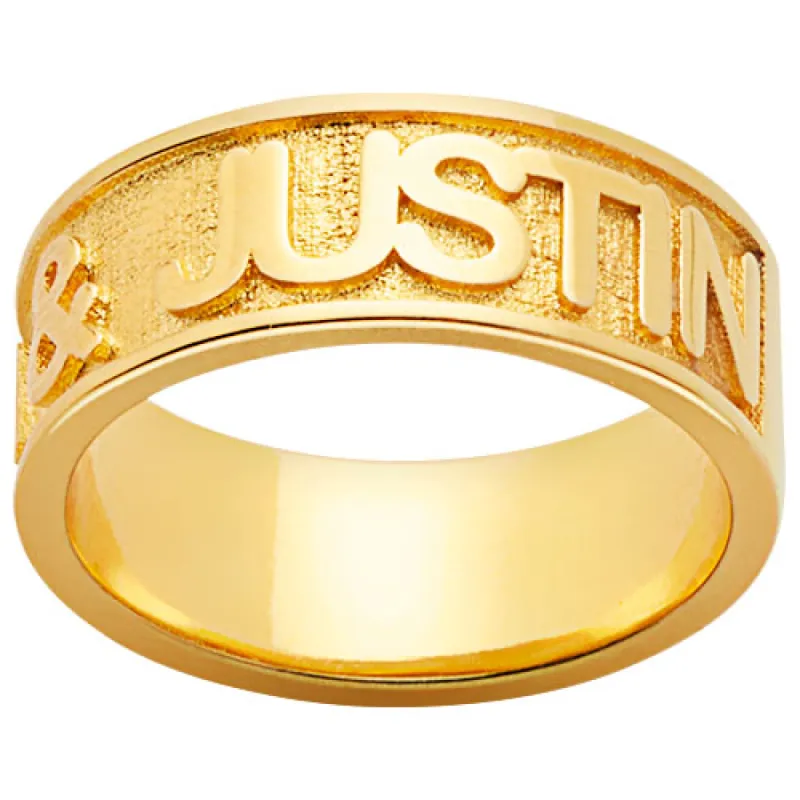 14K Gold Plated Embossed Double Name Band Ring sold by Limoges Jewelry