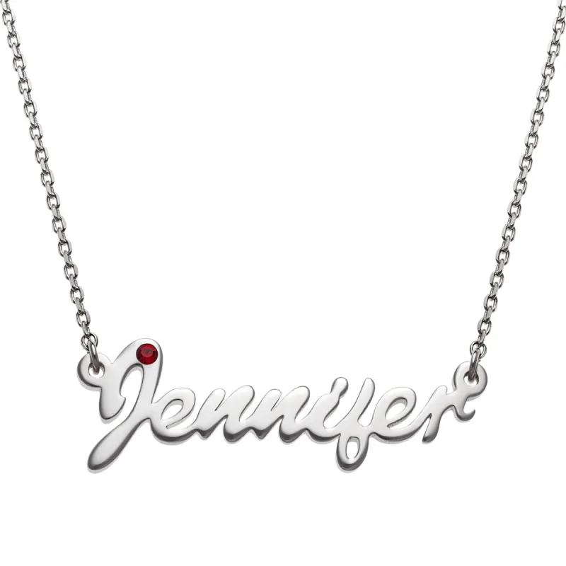 Sterling Silver Petite Script Name with Birthstone Necklace sold by Limoges Jewelry