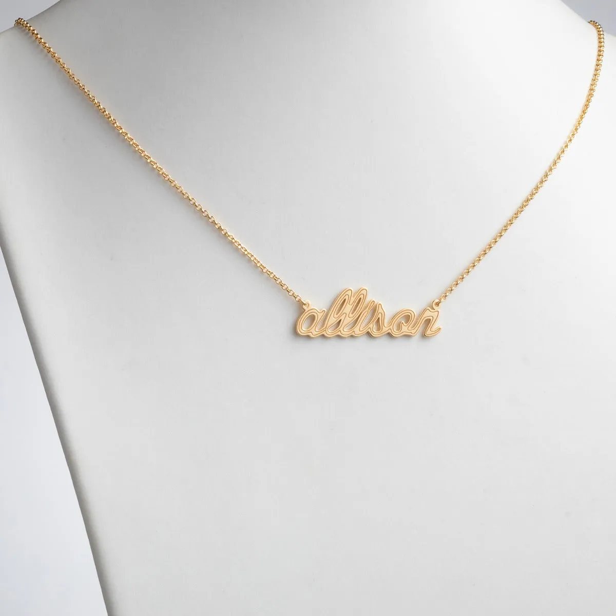 14K Gold Plated Lowercase Script Name with Outline Necklace sold by Limoges Jewelry product image thumbnail 2