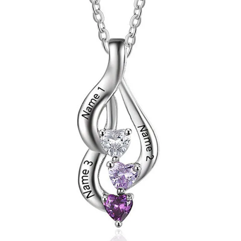 Sterling Silver Cascading Engraved Heart Birthtone Necklace sold by Limoges Jewelry