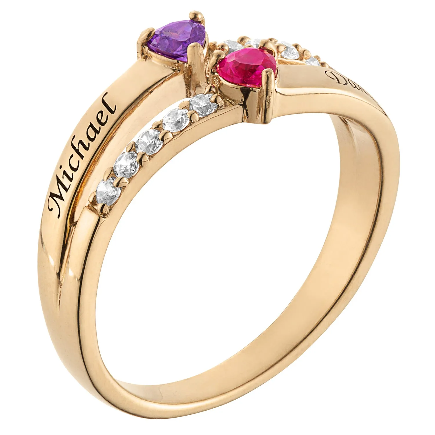 14K Gold over Sterling Couple's Engraved Heart Birthstone and CZ Ring sold by Limoges Jewelry product image thumbnail 2