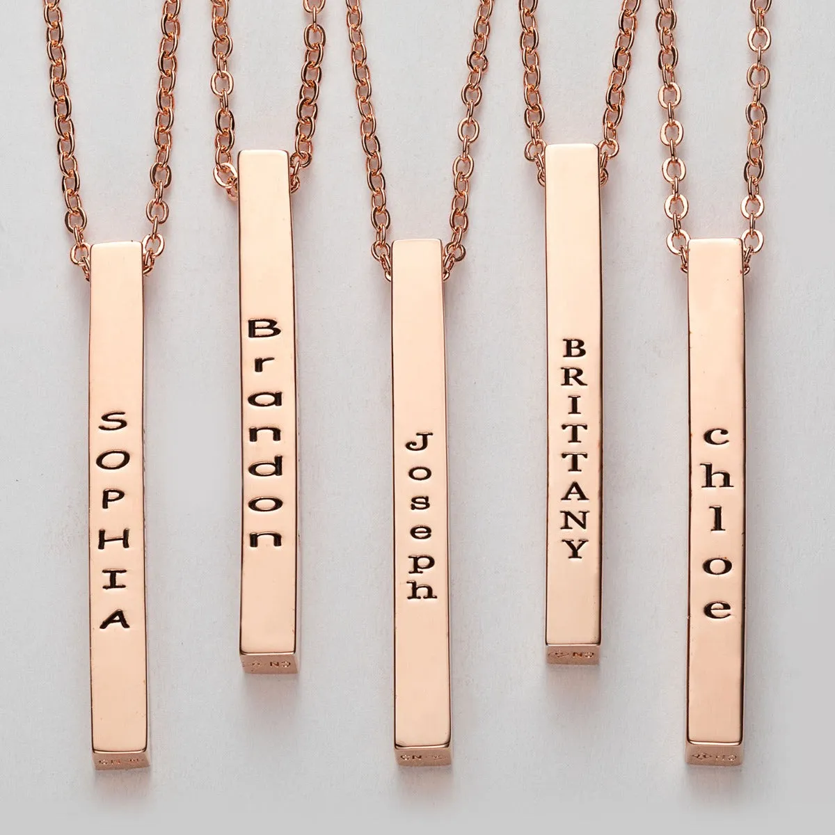 14K Rose Gold Plated Vertical 4-Sided Engraved Family Name Necklace sold by Limoges Jewelry