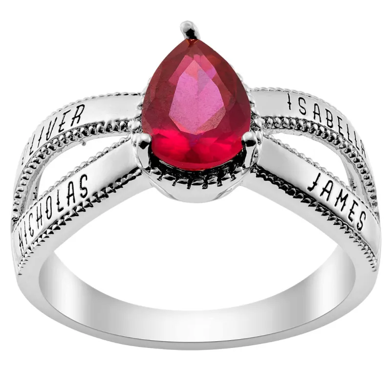 Silver Plated Mother's Pear Birthstone Family Name Ring sold by Limoges Jewelry