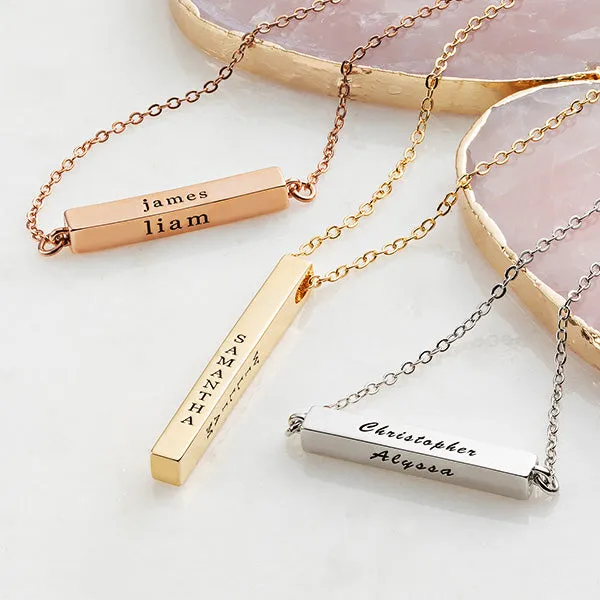 14K Rose Gold Plated Vertical 4-Sided Engraved Family Name Necklace sold by Limoges Jewelry product image thumbnail 5