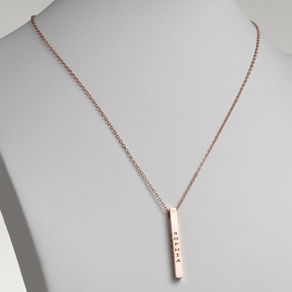 14K Rose Gold Plated Vertical 4-Sided Engraved Family Name Necklace sold by Limoges Jewelry product image thumbnail 3