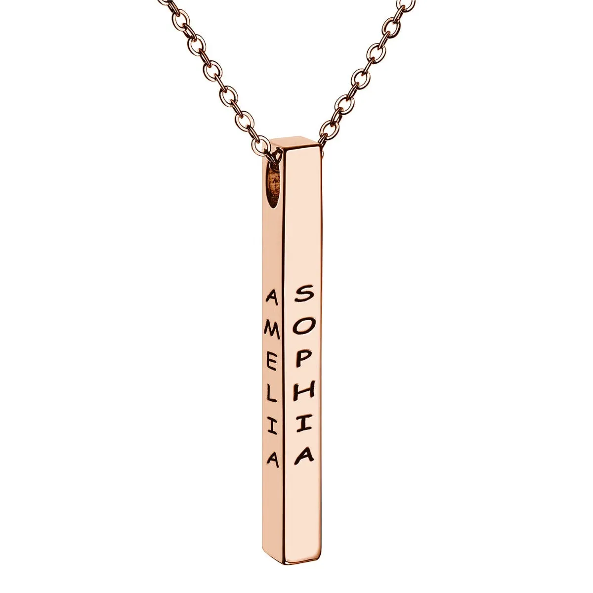 14K Rose Gold Plated Vertical 4-Sided Engraved Family Name Necklace sold by Limoges Jewelry product image thumbnail 2