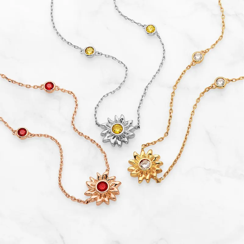 Sunflower Station Necklace with Birthstones sold by Limoges Jewelry