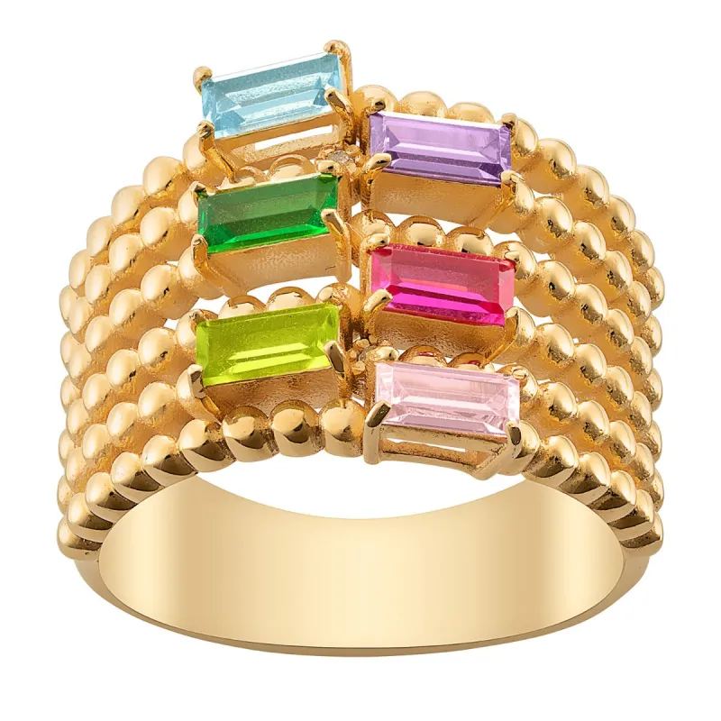 14K Gold Plated Family Birthstone and Diamond Accent Faux Stack Ring sold by Limoges Jewelry