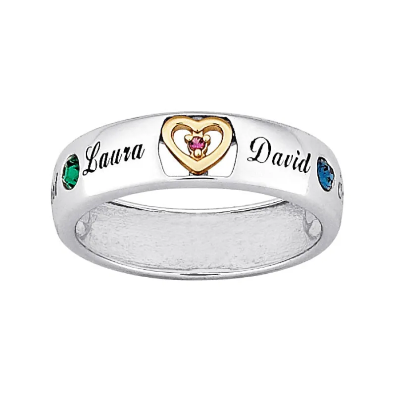 Sterling Silver Two-Tone Mother's Birthstone & Name Band sold by Limoges Jewelry