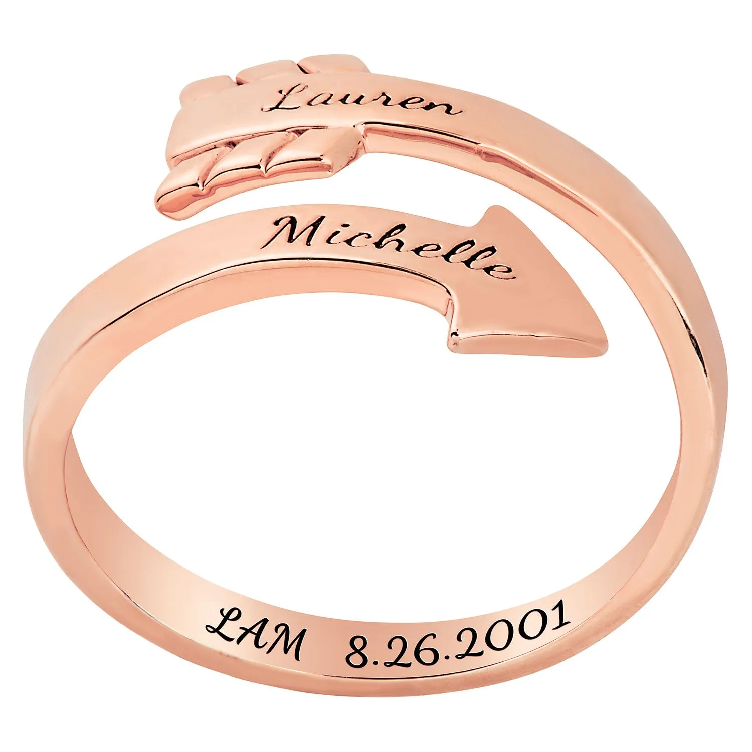 14K Rose Gold Plated Engraved Bypass Arrow Ring sold by Limoges Jewelry
