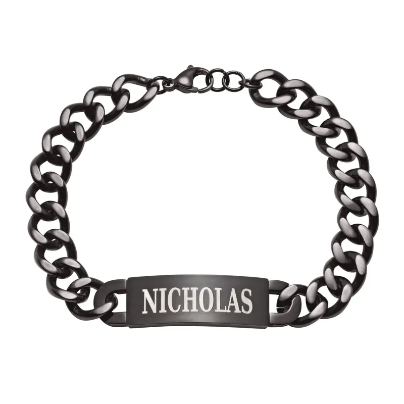 Black Stainless Steel Engraved Men's ID Bracelet sold by Limoges Jewelry