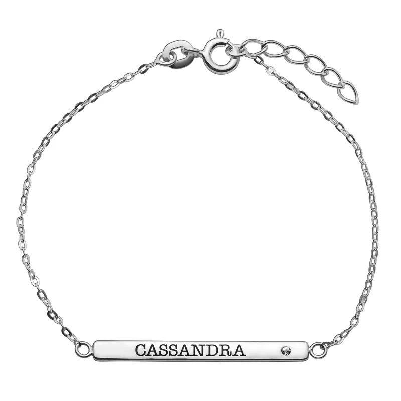 Sterling Silver Engraved Name Bar Bracelet with CZ sold by Limoges Jewelry