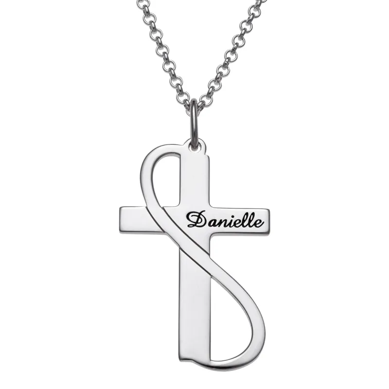 Sterling Silver Personalized Cross with Swirl Necklace sold by Limoges Jewelry