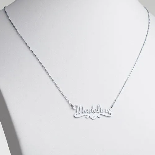 10K White Gold Script Name with CZ Heart Scroll Necklace sold by Limoges Jewelry product image thumbnail 2