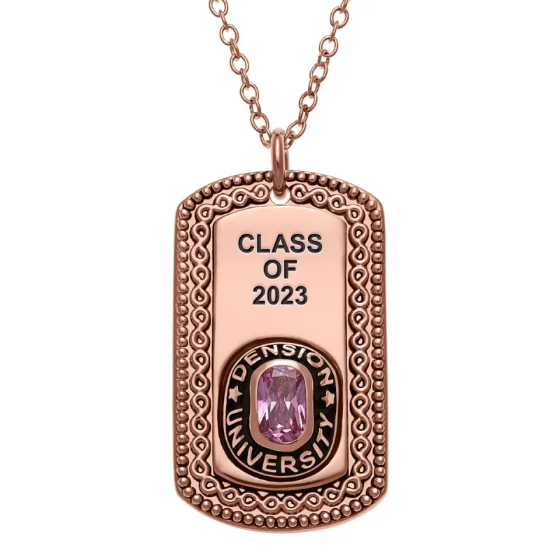 14K Rose Gold Plated Birthstone Engraved Class Necklace sold by Limoges Jewelry