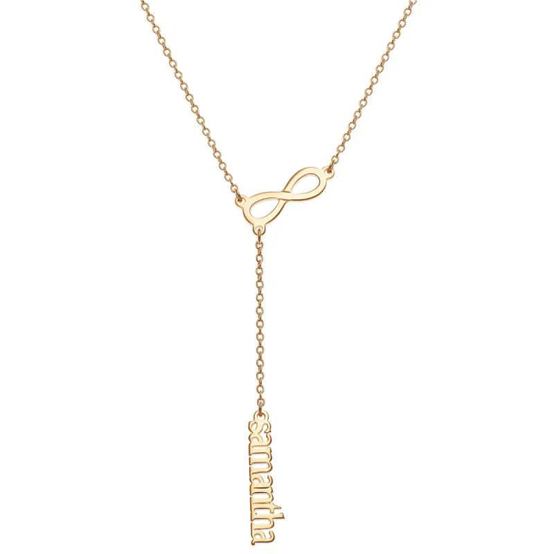 14K Gold over Sterling Lowercase Name and Infinity Y-Necklace sold by Limoges Jewelry