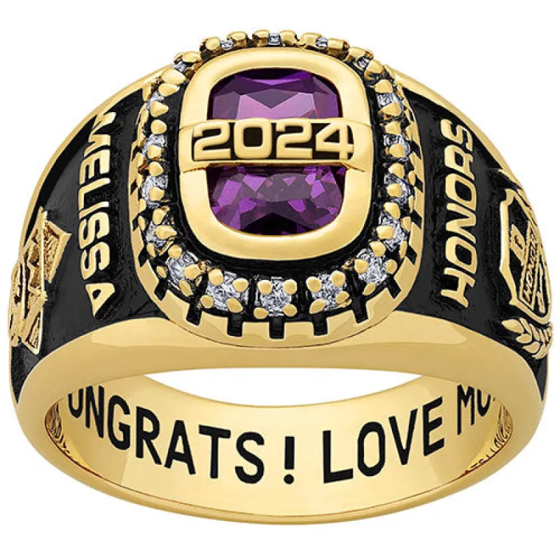 Ladies Yellow CELEBRIUM CZ Encrusted Personalized Year Class Ring sold by Limoges Jewelry