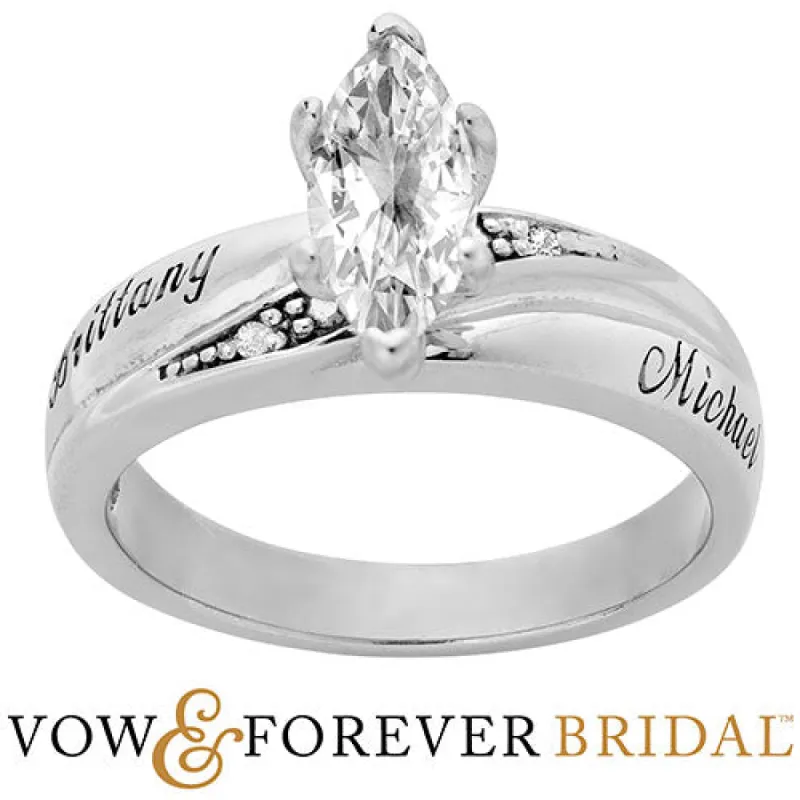 Platinum over Sterling Marquise White Topaz and Diamond Name Wedding Ring sold by Limoges Jewelry
