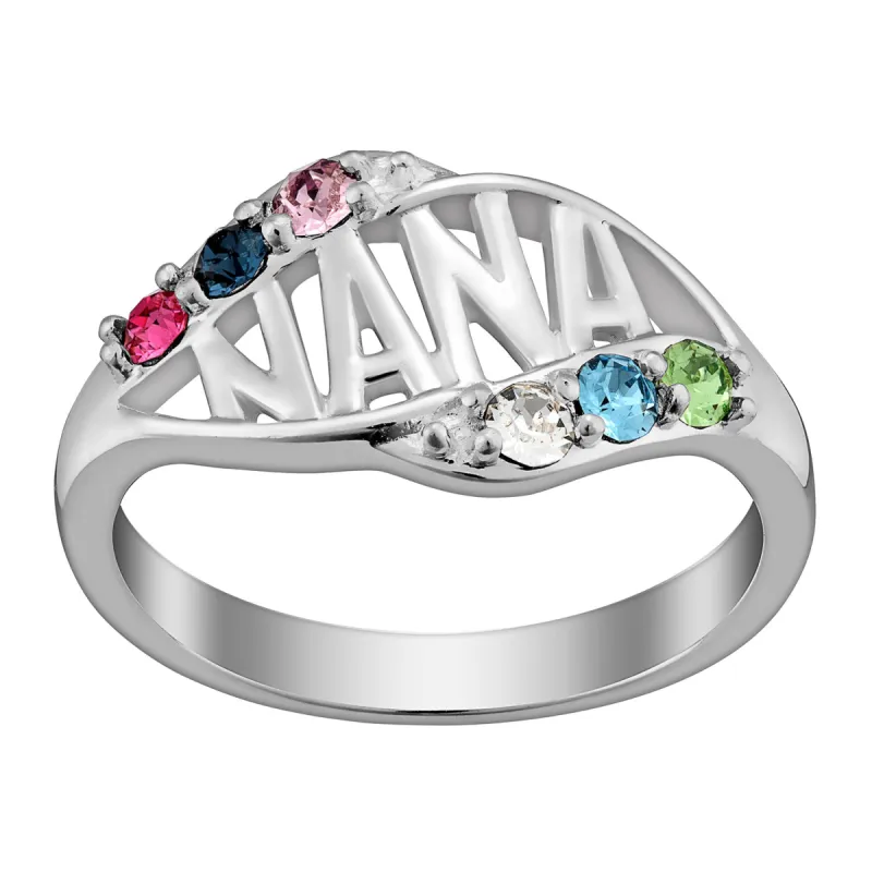 Sterling Silver NANA Family Birthstone Ring sold by Limoges Jewelry