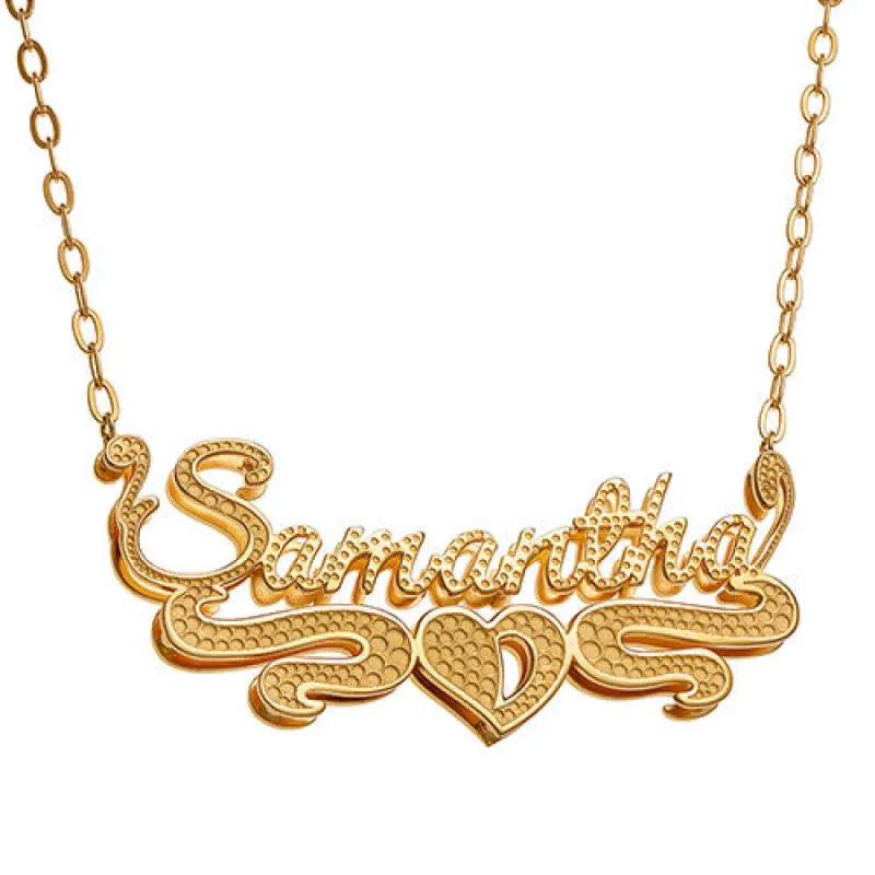 Personalized 14K Gold over Sterling Double Nameplate Beaded Necklace sold by Limoges Jewelry
