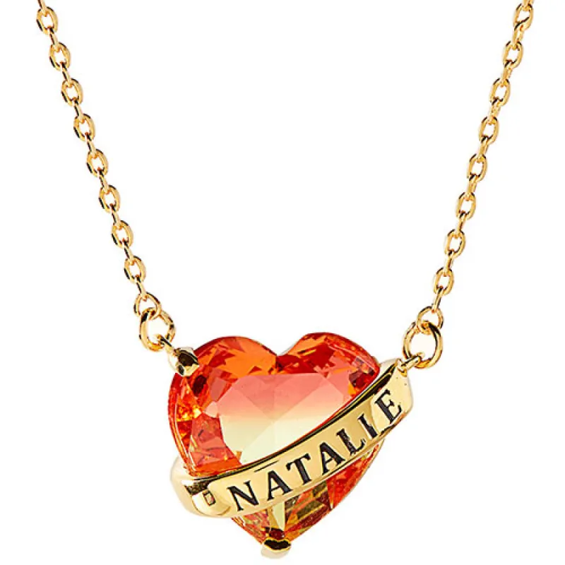 14K Gold Plated Bold Name Wrapped Iridescent Heart Necklace sold by Limoges Jewelry