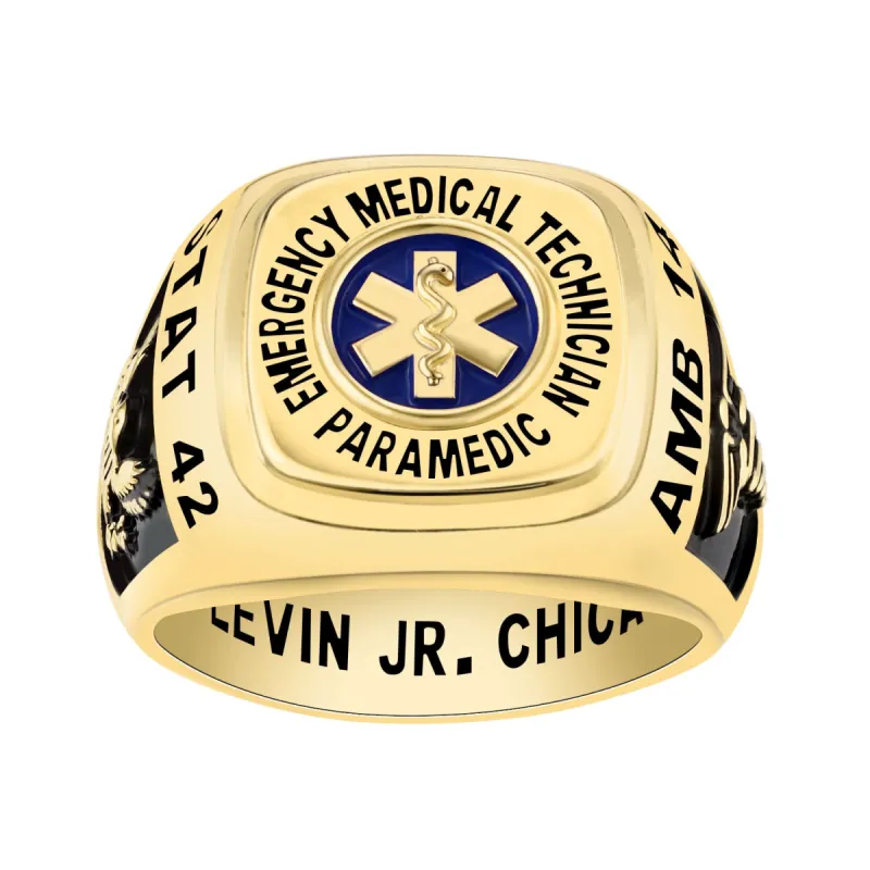 Men's Gold Celebrium EMT First Responder Ring made by Limoges Jewelry