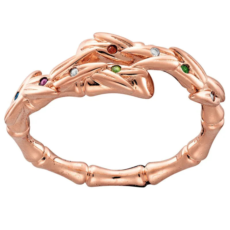 Bamboo with Birthstones Bypass Ring Rose Gold Plated sold by Limoges Jewelry