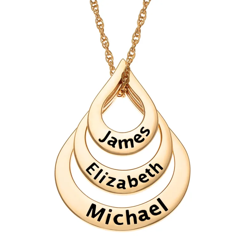 14K Gold over Sterling Nesting Teardrop with Names Necklace - 3 Names sold by Limoges Jewelry
