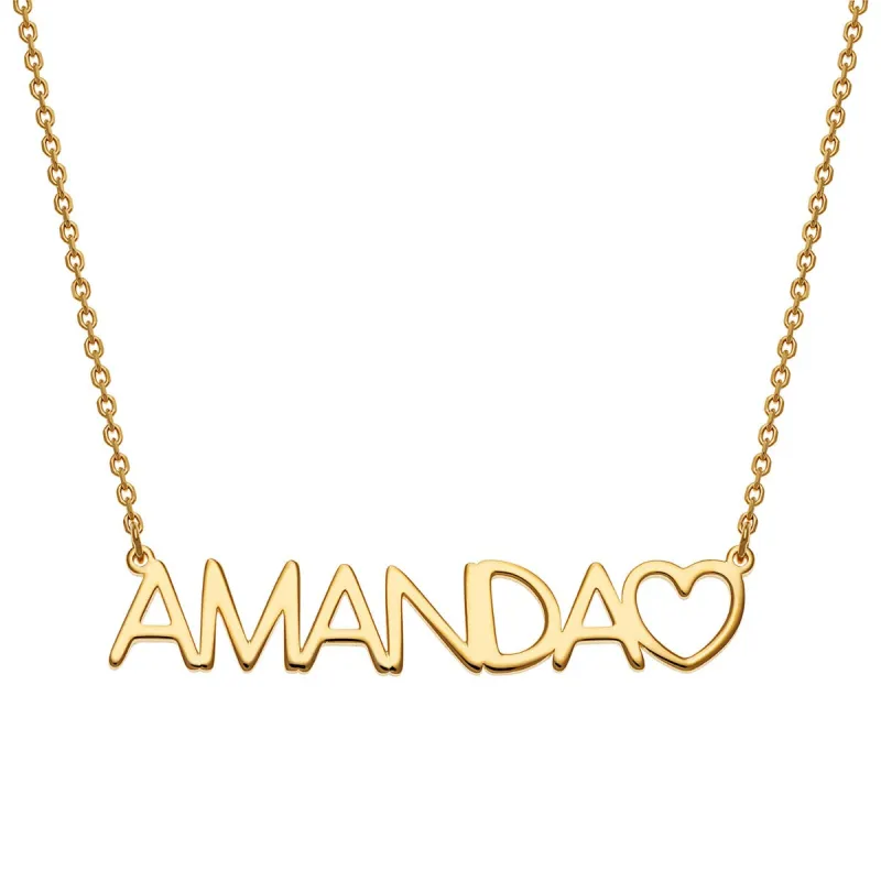 14K Gold over Sterling Uppercase Name Necklace With Heart sold by Limoges Jewelry