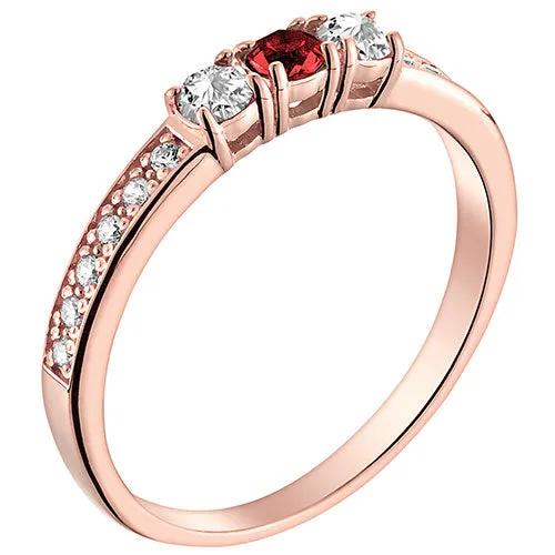 14K Rose Gold Plated Simulated Garnet and Clear Crystal 3-Stone Ring sold by Limoges Jewelry product image thumbnail 2