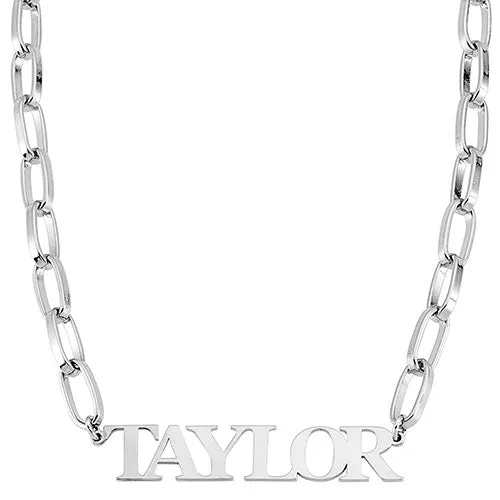 Silver Plated Cutout Name Thick Paper Clip Necklace sold by Limoges Jewelry