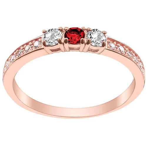 14K Rose Gold Plated Simulated Garnet and Clear Crystal 3-Stone Ring sold by Limoges Jewelry