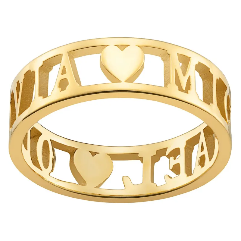 14K Gold over Sterling Double Name with Hearts Band Ring sold by Limoges Jewelry
