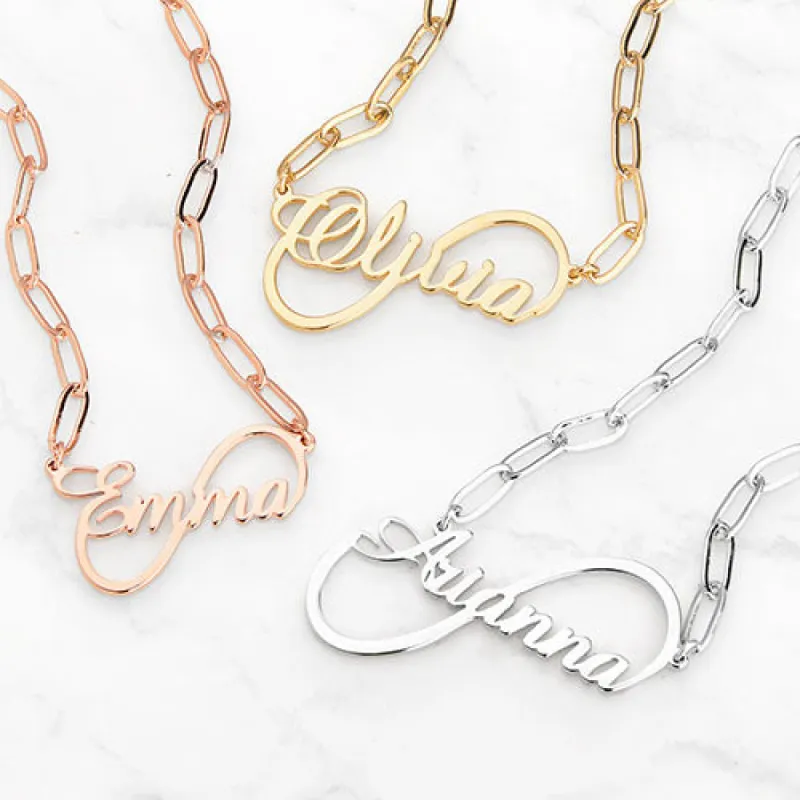 Plated Script Name Infinity Paperclip Chain Necklace sold by Limoges Jewelry