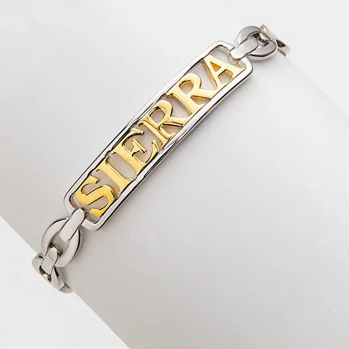 Personalized Plaque Name Frozen Paperclip Chain Cuff Bracelet sold by Limoges Jewelry product image thumbnail 4