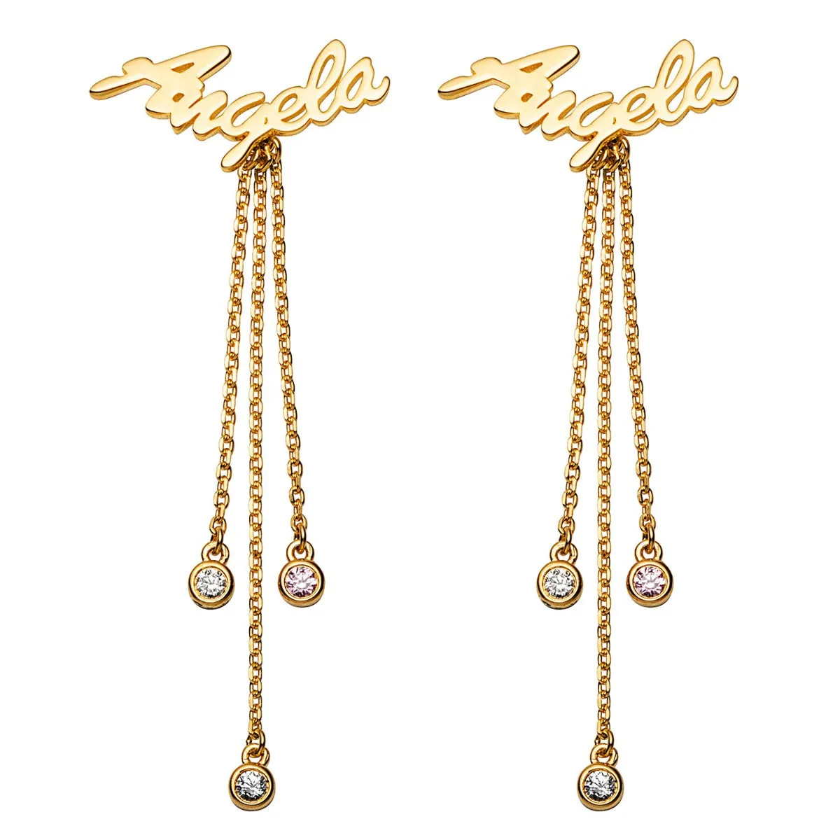 14K Gold over Sterling Script Name Crawler Earrings with Birthstones sold by Limoges Jewelry