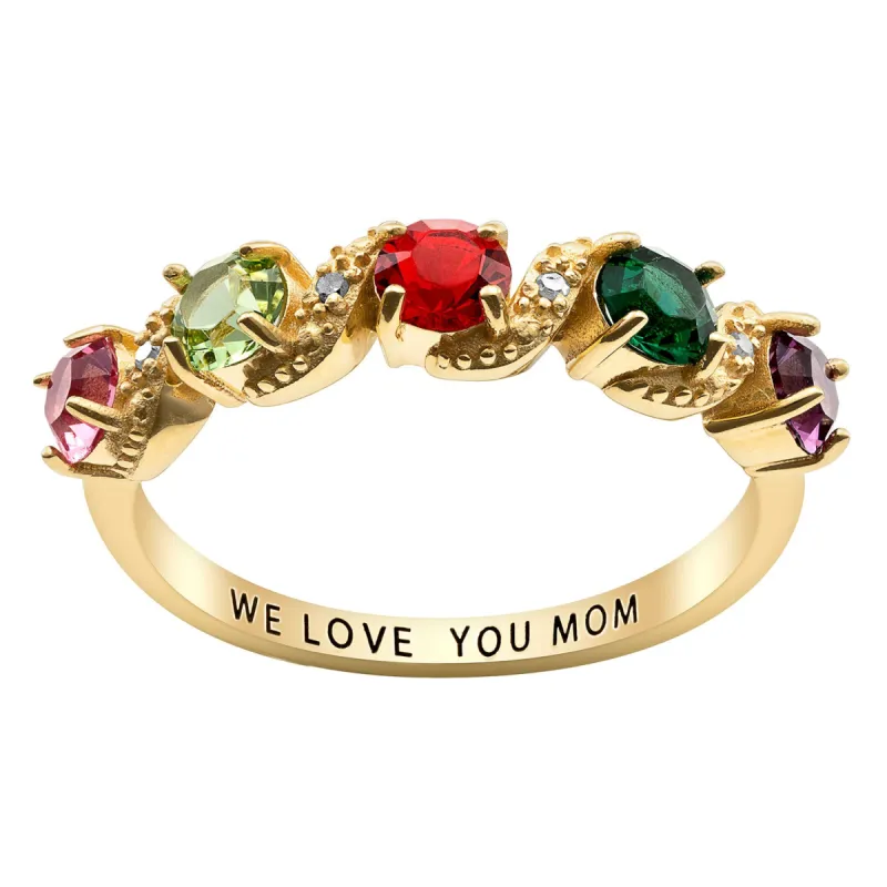14K Gold Plated Family Birthstone and Diamond Accent Ring sold by Limoges Jewelry