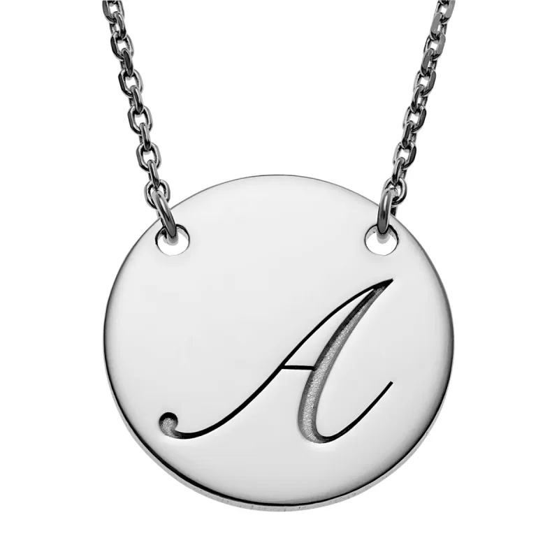 Sterling Silver Engraved Initial Station Disc Necklace sold by Limoges Jewelry