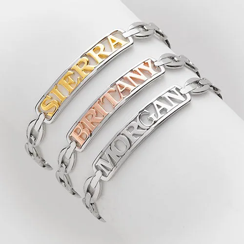 Personalized Plaque Name Frozen Paperclip Chain Cuff Bracelet sold by Limoges Jewelry